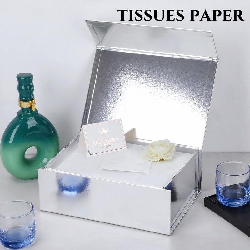 UoeRing 6 Pack Silver Gift Box 11.5x8x4 inch Luxury Gift Box for Presents with Magnetic Lid Collapsible,Bridesmaid Proposal,Contains Card, Ribbon, Tissue Paper,Shredded Paper Fille - Image 5